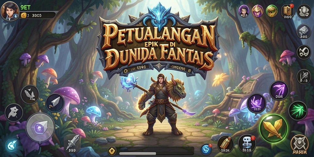 Tampilan utama gameplay 9ET dengan karakter dalam misi RPG.