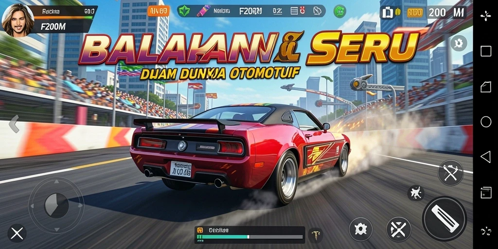 Tampilan gameplay yang mendebarkan dari balapan mobil di F200M.