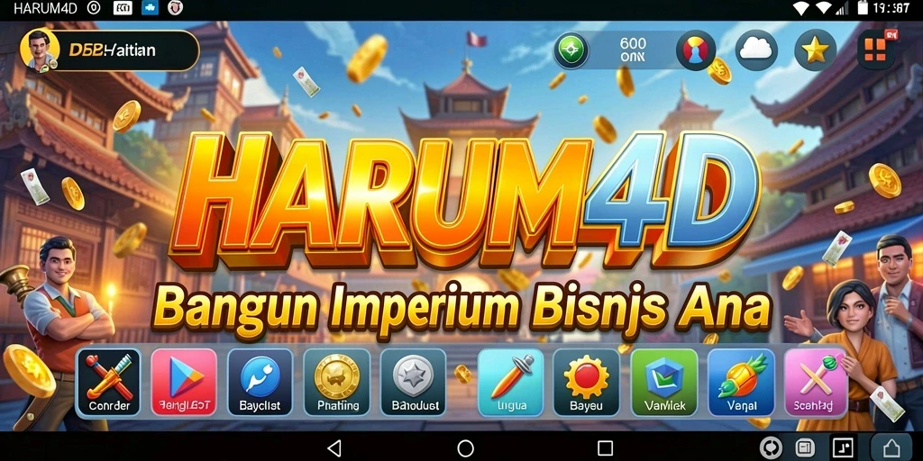 Tampilan gameplay menarik di HARUM4D dengan berbagai opsi bisnis.