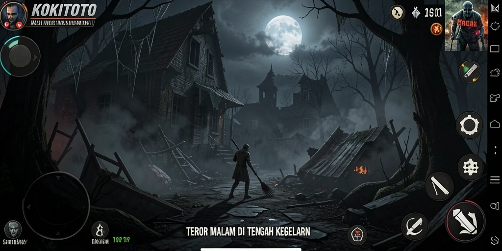 Tangkapan layar gameplay KOKITOTO menampilkan suasana Horror yang mendebarkan.