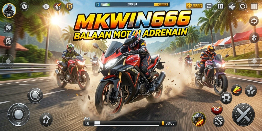 Screenshot gameplay MKWIN666 menampilkan aksi balapan motor yang mendebarkan.