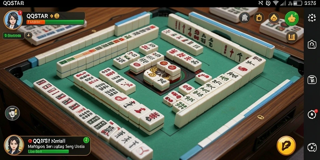 Tampilan gameplay seru dari QQSTAR yang menampilkan ubin Mahjong.