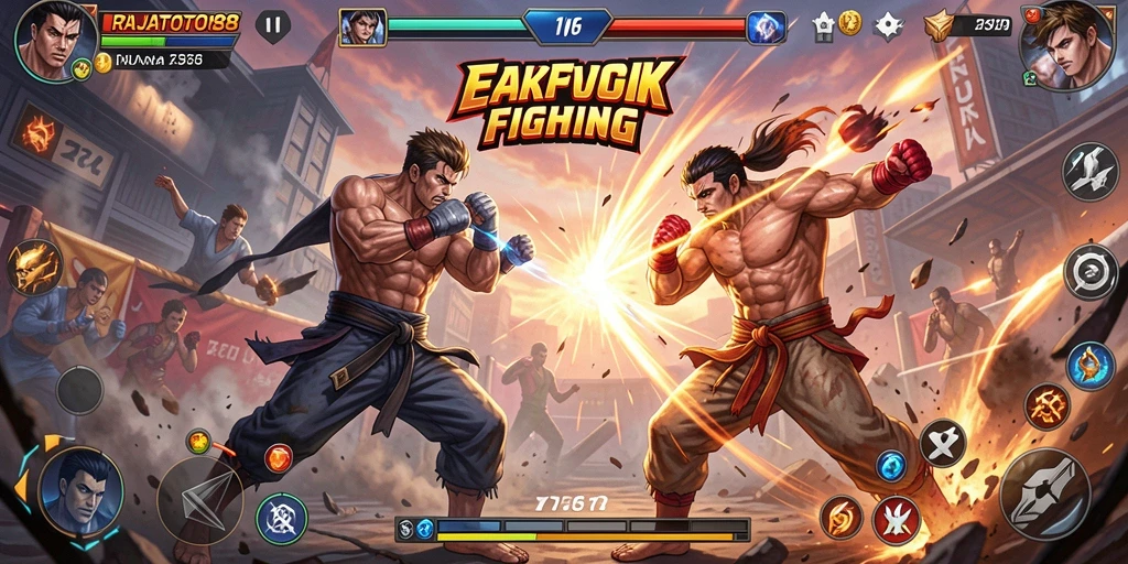 Screenshot gameplay RAJATOTO88 menampilkan pertarungan seru antar karakter.