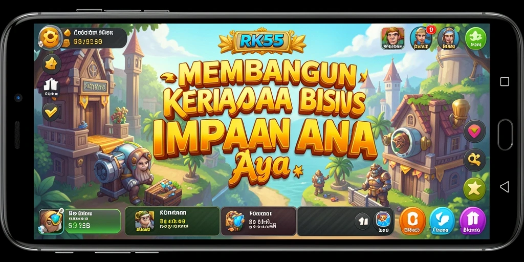 Tampilan gameplay RK55 yang menarik dan dinamis dalam membangun bisnis.