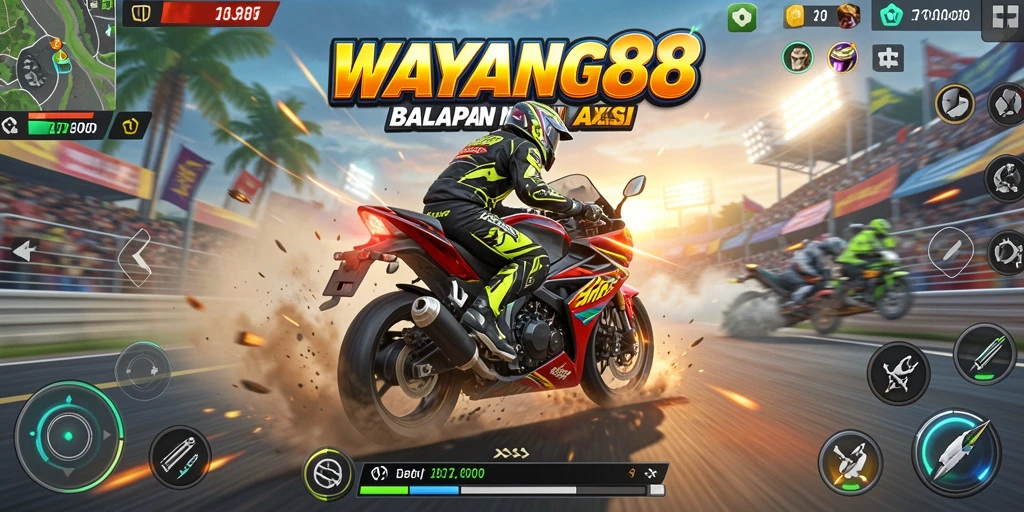 Menampilkan aksi balapan motor yang intens di WAYANG88.