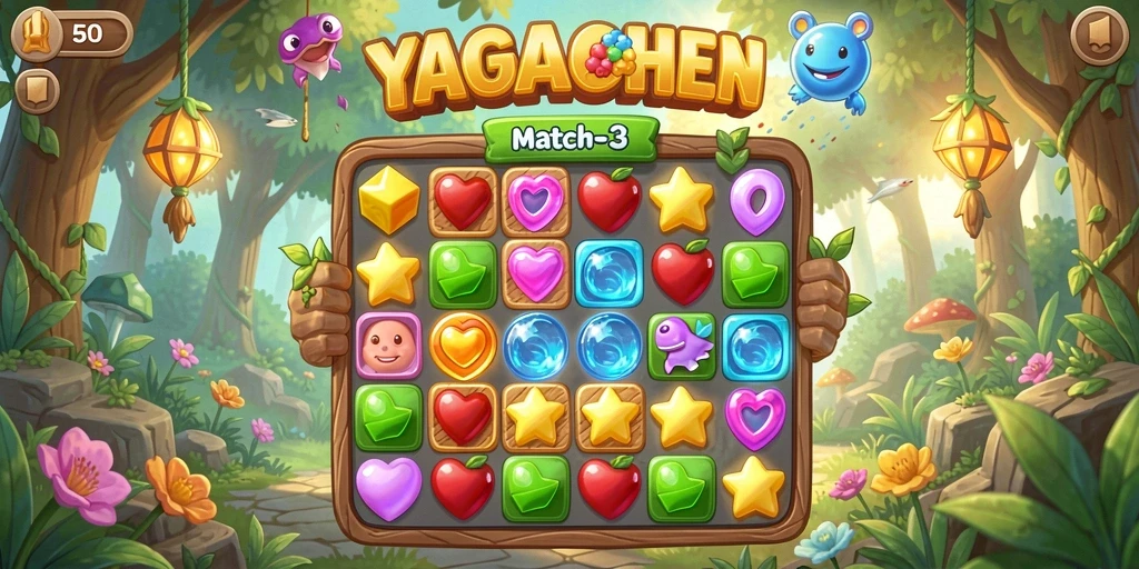 Tampilan gameplay YAGAOHEN dengan elemen Match-3 yang seru.